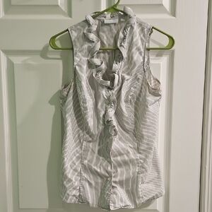New York & Company Black and White Ruffle Blouse